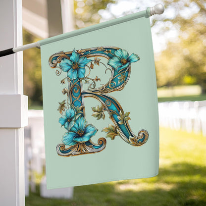 Custom Floral Monogram Garden Flag Banner, Personalized Initial Party Décor for Outdoor Celebrations, Custom Spring Wedding Banner