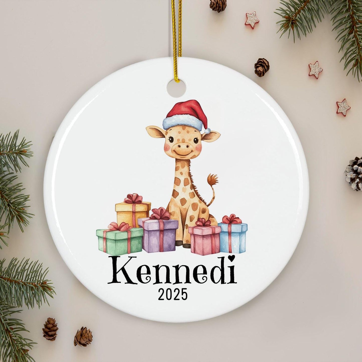 Personalized Giraffe Christmas Ornament, Custom Name Ceramic Keepsake, Baby First Xmas Gift, Kids Holiday Decoration, Cute Animal Decor