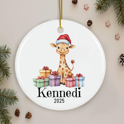 Personalized Giraffe Christmas Ornament, Custom Name Ceramic Keepsake, Baby First Xmas Gift, Kids Holiday Decoration, Cute Animal Decor