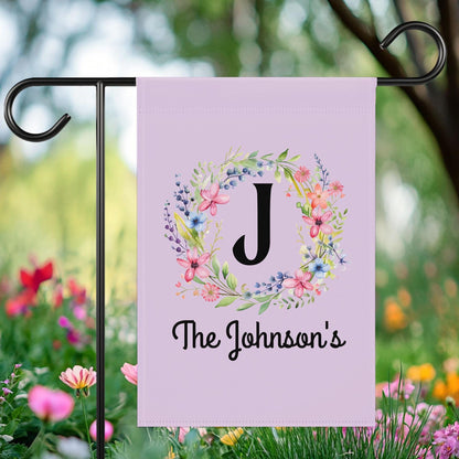 Personalized Garden Flag | Monogram Floral Wreath | Custom Family Name Flag | Spring Summer Yard Decor | Mint Blue Housewarming Gift