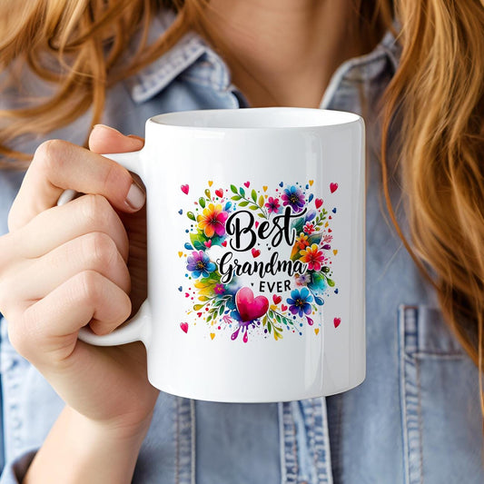 Best Grandma Ever Mug, Colorful Floral Coffee Cup for Grandma, Birthday Gift for Grandma, Mother’s Day Mug, Gift from Grandkids