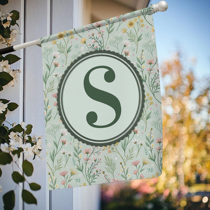 Floral Monogram Garden Flag, Custom Spring Outdoor Flag with Initial, Botanical Yard Decor, Personalized Welcome Sign for Porch or Lawn