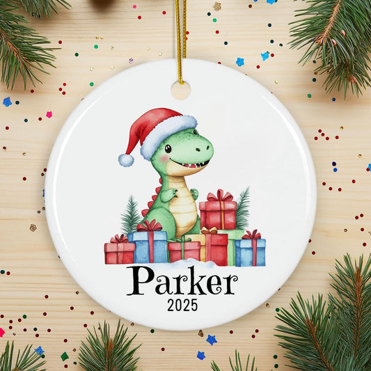 Personalized Dinosaur Christmas Ornament, Custom Name Ceramic Keepsake, Kids Holiday Gift, Baby First Xmas, Cute Dino Tree Decoration