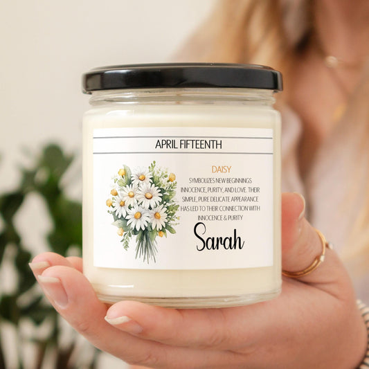 Personalized Birth Flower, Birthdate Candle,  Custom Birth Month Flower Gift, Womens Candle with Name, Custom Birthday Gifts for Her