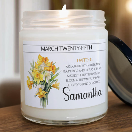 Personalized Birth Flower, Birthdate Candle,  Custom Birth Month Flower Gift, Womens Candle with Name, Custom Birthday Gifts for Her