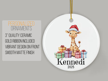 Personalized Giraffe Christmas Ornament, Custom Name Ceramic Keepsake, Baby First Xmas Gift, Kids Holiday Decoration, Cute Animal Decor