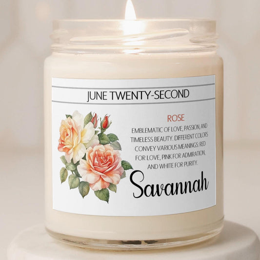 Personalized Birth Flower, Birthdate Candle,  Custom Birth Month Flower Gift, Womens Candle with Name, Custom Birthday Gifts for Her