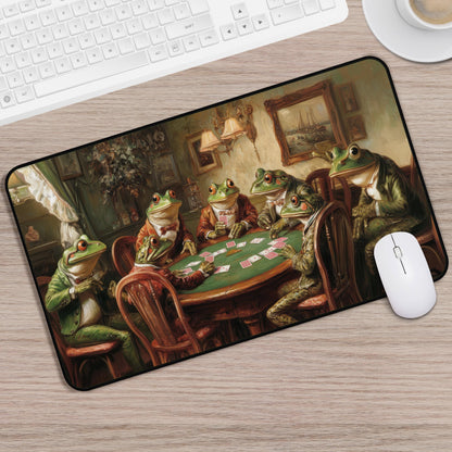 Funny Desk Mat Frogs Playing Poker | Large Desk Pad | Poker Art Office Decor | Card Player Gift |  Funny Coolidge Parody Mouse Pad