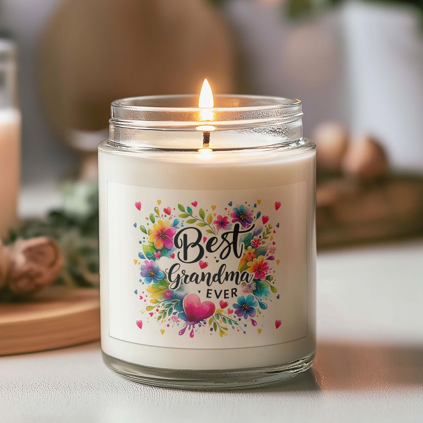 Best Grandma Ever Candle Gift, Mother's Day Candle for Grandma, Floral Jar Candle for Nana, Scented Candle for Grandma Birthday