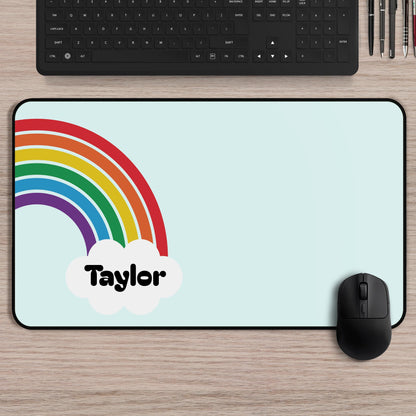 Desk Mat Personalized Name Rainbow Desk Mat | Custom Name Cloud Design | Kids Desk Pad | School Supplies | Desk Pad | Large Mouse Pad