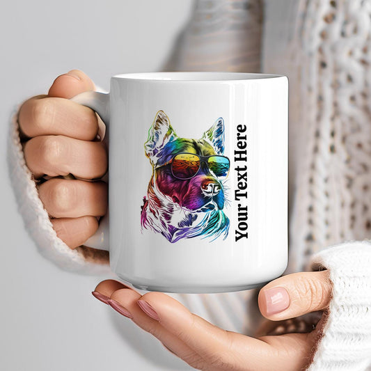 Personalized German Shepherd Mug, Colorful Dog Coffee Cup Gift, Custom Text Pet Lover Mug, Cool Dog Owner Gift Idea, Dog Dad Dog Mom