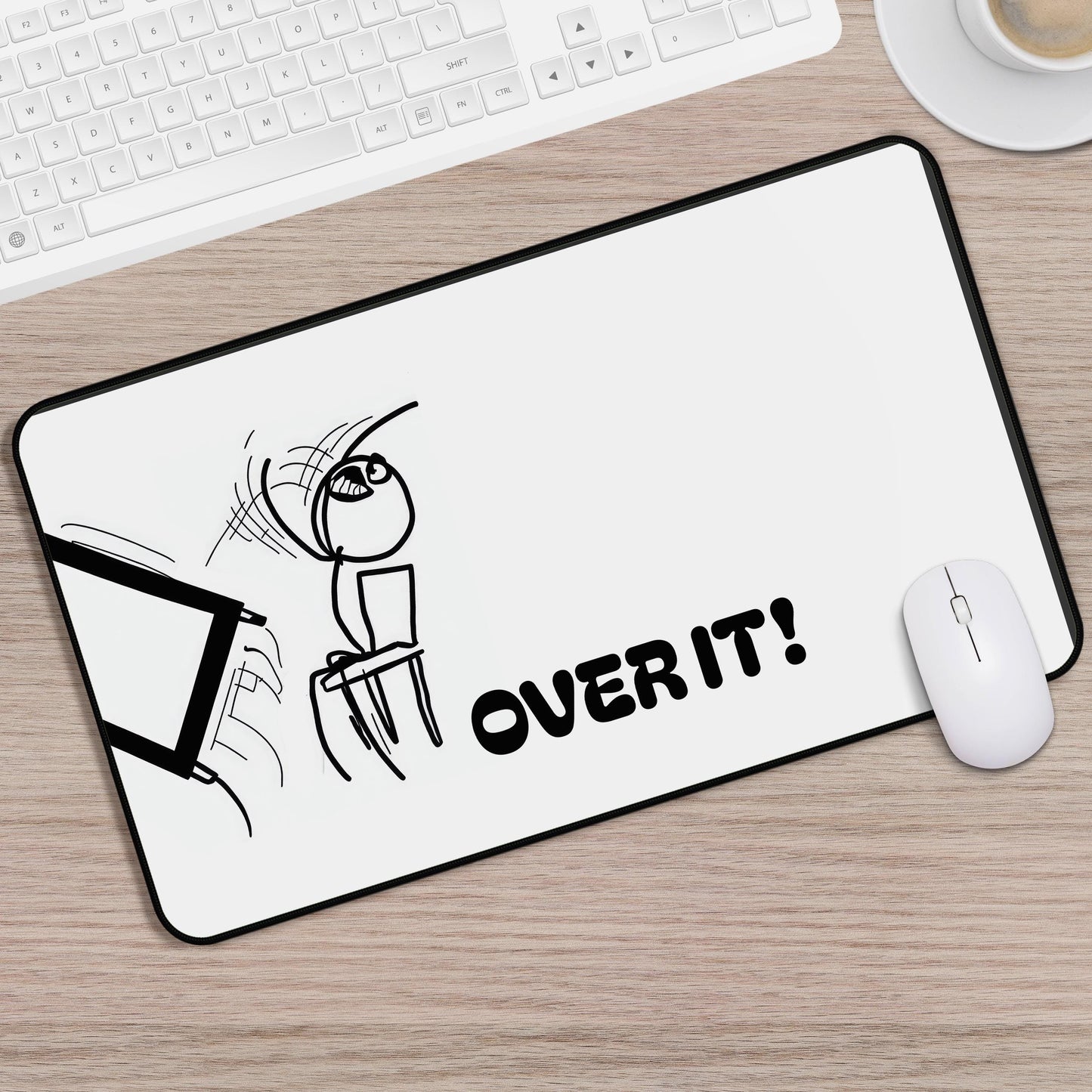 Funny "Over It" Meme Desk Mat - Humorous Desk Accessory, Computer Work Gift, Stress Relief Office Decor
