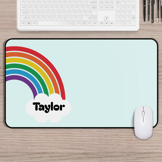 Desk Mat Personalized Name Rainbow Desk Mat | Custom Name Cloud Design | Kids Desk Pad | School Supplies | Desk Pad | Large Mouse Pad