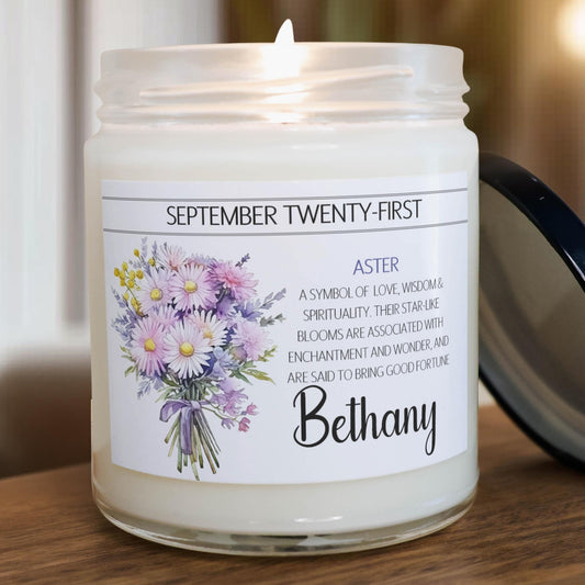 Personalized Birth Flower, Birthdate Candle,  Custom Birth Month Flower Gift, Womens Candle with Name, Custom Birthday Gifts for Her