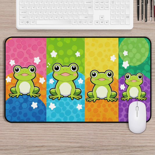 Kawaii Frog Desk Mat, Bright Colorful Frog Mouse Pad for Kids or Gamers, Cute Extended Desk Pad Gift, Fun Frog Office Decor Mat