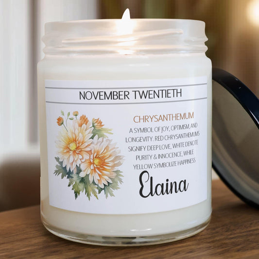 Personalized Birth Flower, Birthdate Candle,  Custom Birth Month Flower Gift, Womens Candle with Name, Custom Birthday Gifts for Her