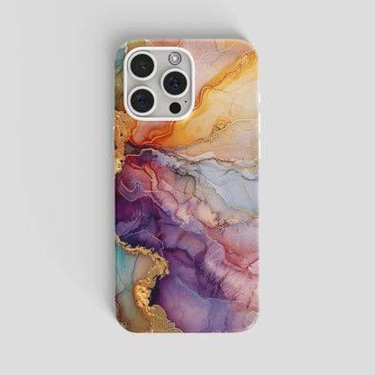 Luxury Sunset Marble iPhone Case | Purple Gold Amber Ink Art | Agate Design | Compatible with iPhone, Samsung Galaxy Tough Case Protection