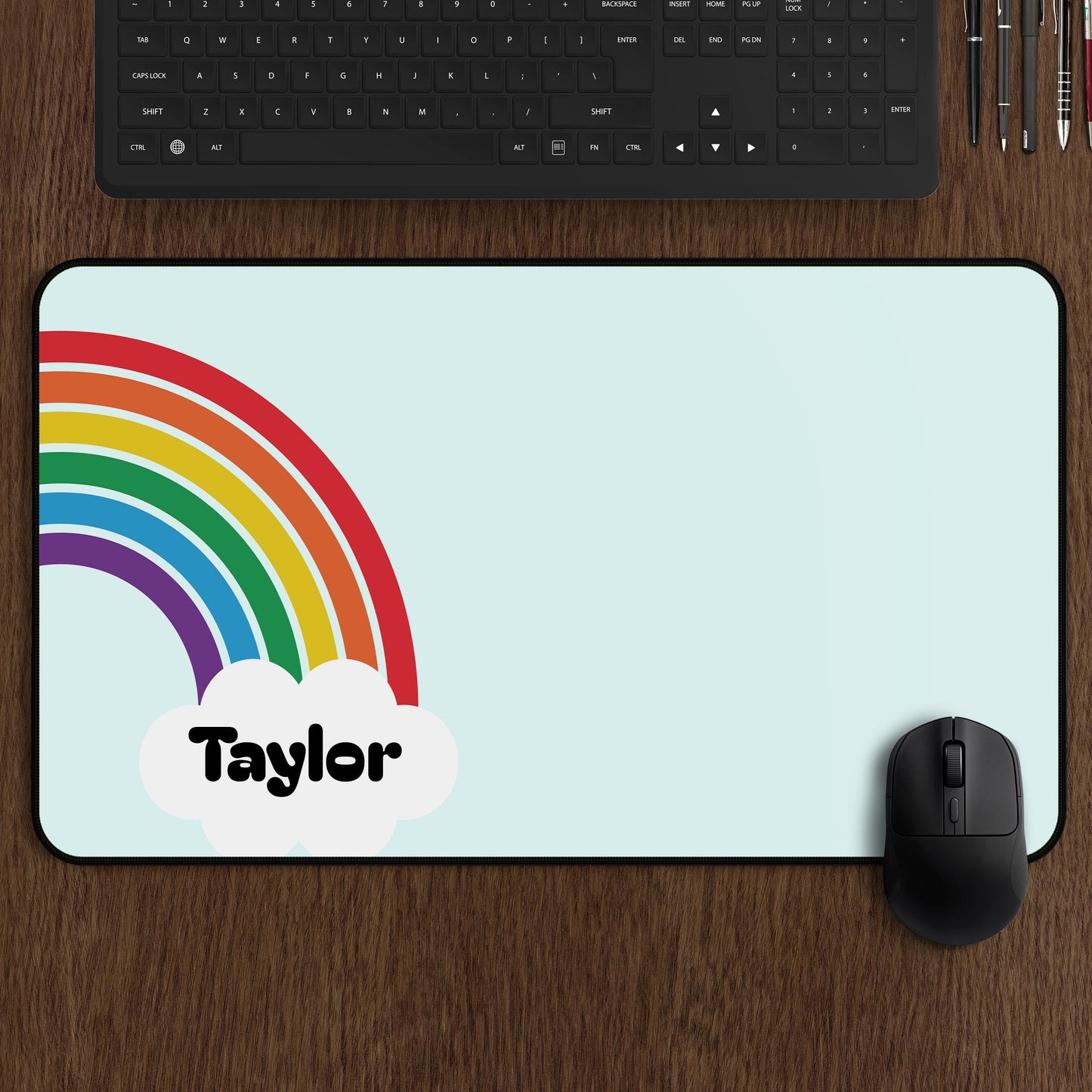 Desk Mat Personalized Name Rainbow Desk Mat | Custom Name Cloud Design | Kids Desk Pad | School Supplies | Desk Pad | Large Mouse Pad