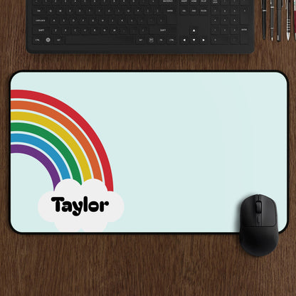 Desk Mat Personalized Name Rainbow Desk Mat | Custom Name Cloud Design | Kids Desk Pad | School Supplies | Desk Pad | Large Mouse Pad