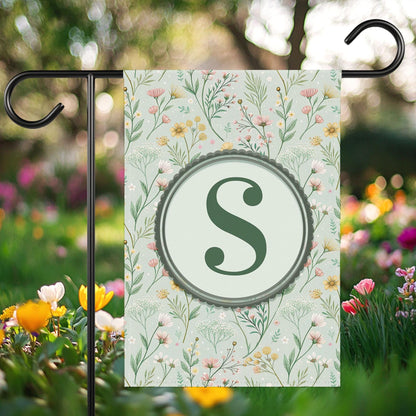 Floral Monogram Garden Flag, Custom Spring Outdoor Flag with Initial, Botanical Yard Decor, Personalized Welcome Sign for Porch or Lawn