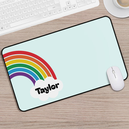 Desk Mat Personalized Name Rainbow Desk Mat | Custom Name Cloud Design | Kids Desk Pad | School Supplies | Desk Pad | Large Mouse Pad