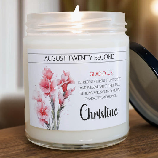 Personalized Birth Flower, Birthdate Candle,  Custom Birth Month Flower Gift, Womens Candle with Name, Custom Birthday Gifts for Her