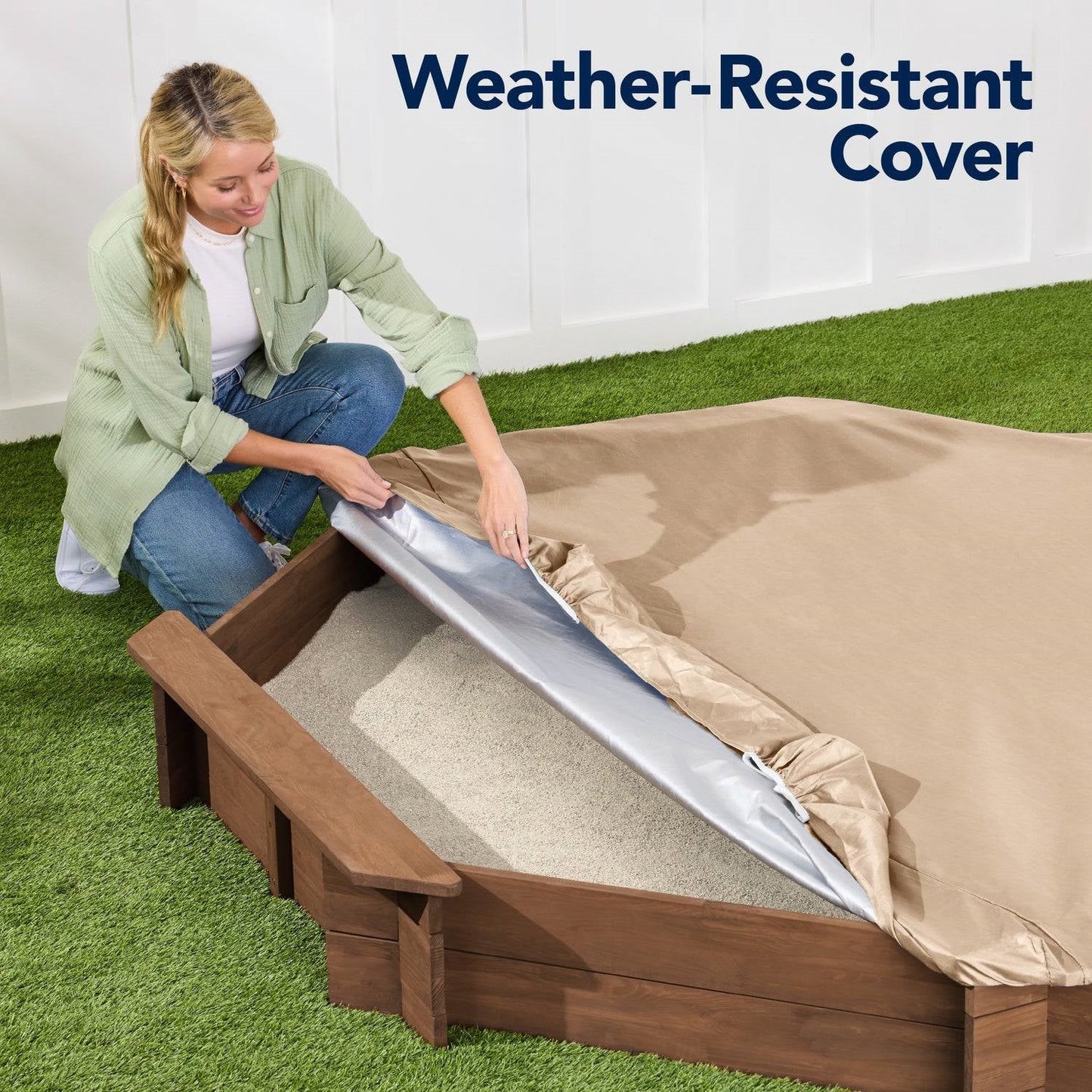 Kid's Octagonal Sandbox in Walnut Wood Finish