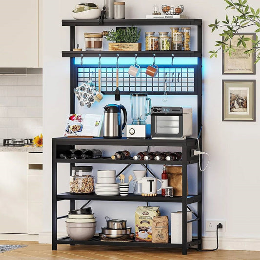 Black Modern Industrial Kitchen Baker's Rack with Multi-Color LED Lights