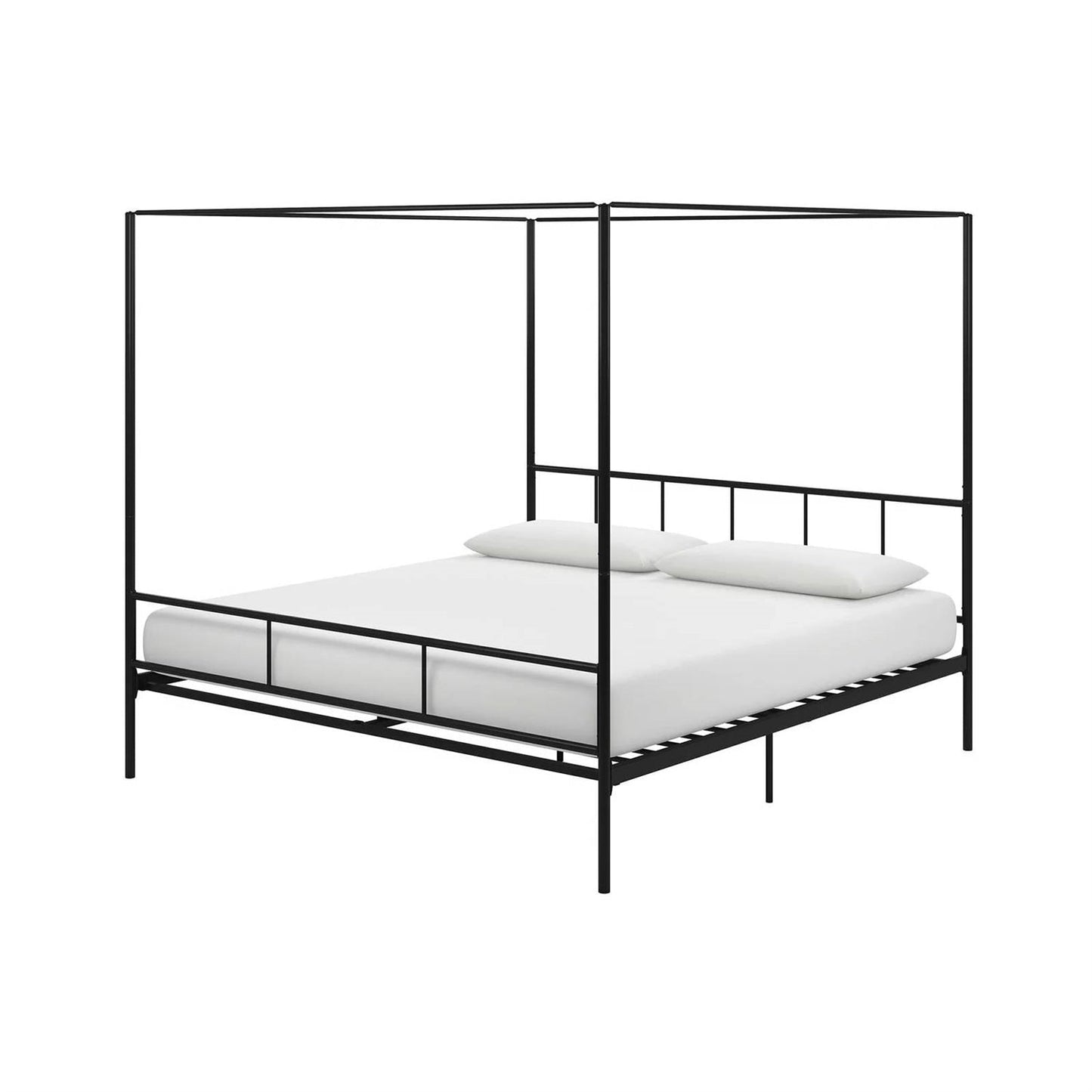 King size Black Metal Canopy Bed Frame with Headboard and Footboard