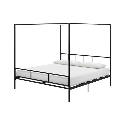 King size Black Metal Canopy Bed Frame with Headboard and Footboard