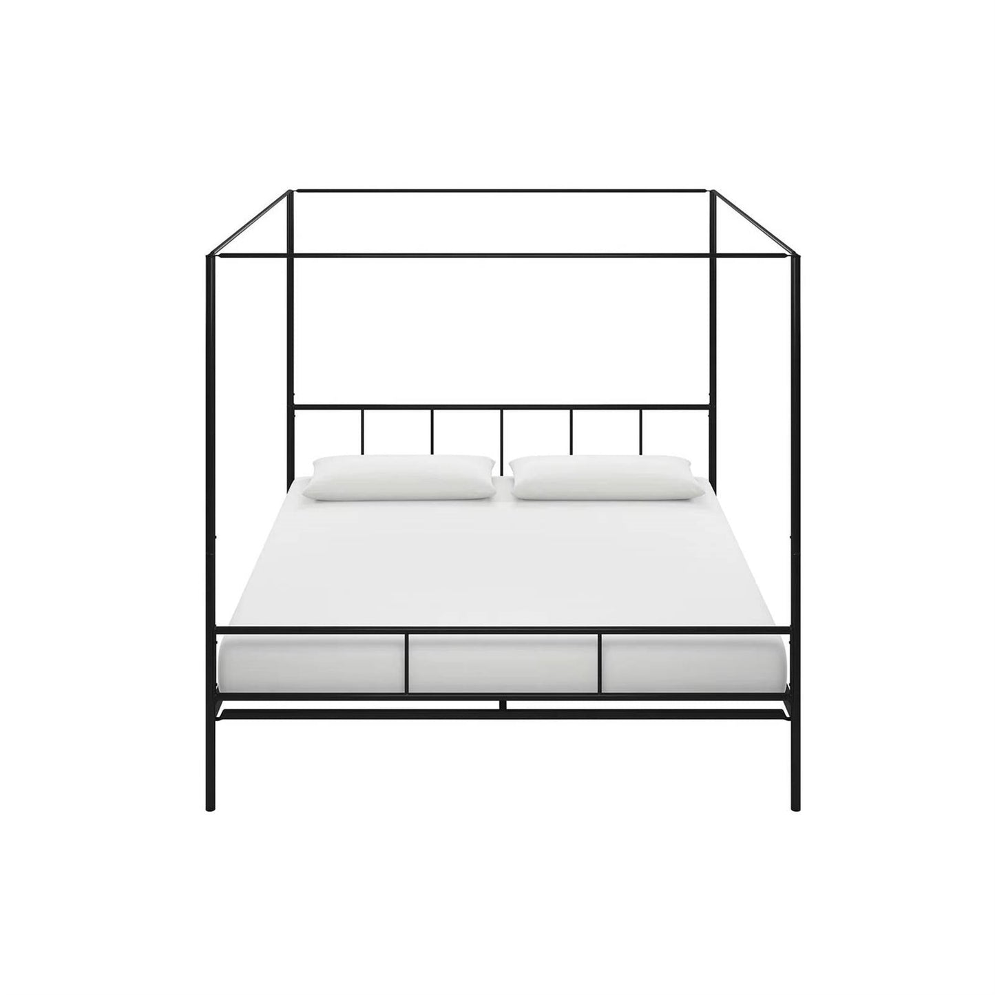 King size Black Metal Canopy Bed Frame with Headboard and Footboard