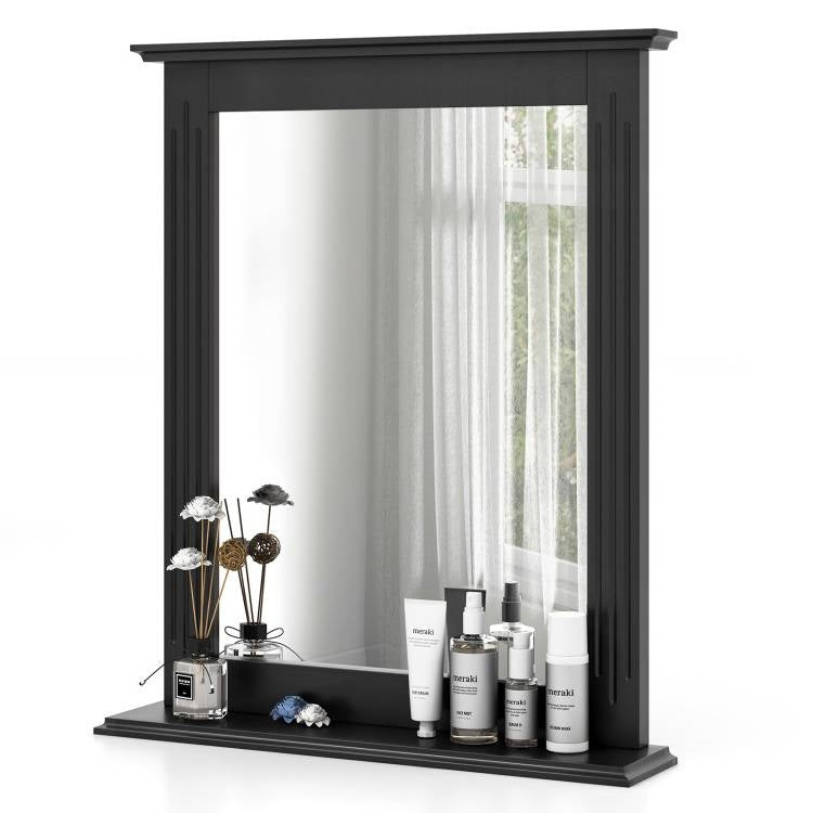 Black Rectangular 27 x 22.5 inch Wall-Mounted Bathroom Mirror with Storage Shelf