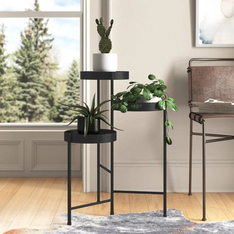 Modern Black Metal 3-Tier Flower Pot Plant Stand
