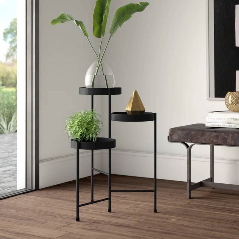 Modern Black Metal 3-Tier Flower Pot Plant Stand