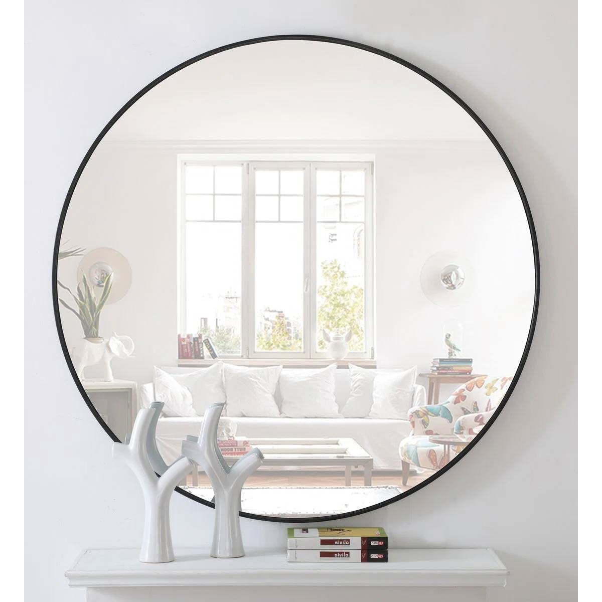 Round 39-inch Wall Mirror in Black - Living Room Bedroom Accent Bathroom Mirror