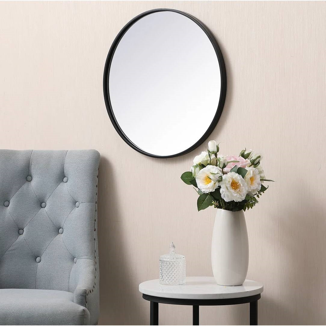 Round 28-inch Wall Mirror in Black - Living Room Bedroom Accent Bathroom Mirror