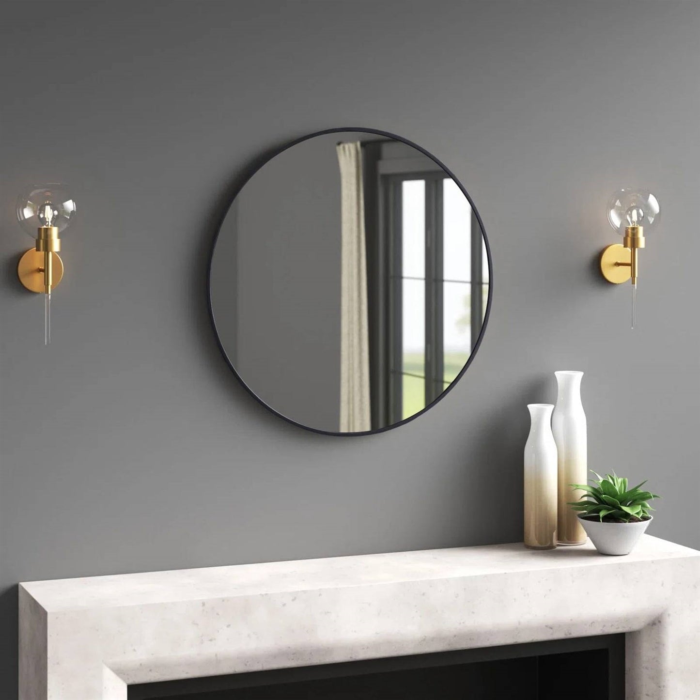 Round 21-inch Wall Mirror in Black - Living Room Bedroom Accent Bathroom Mirror