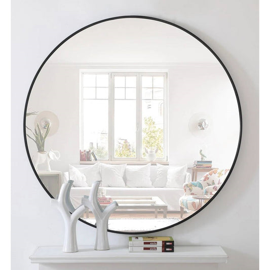 Round 36-inch Wall Mirror in Black - Living Room Bedroom Accent Bathroom Mirror