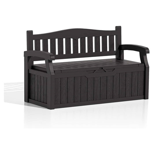 Heavy Duty Brown Plastic Outdoor Storage Garden Bench Patio Deck Box