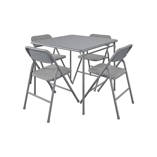 5-Piece Square Folding Dining Table and 4 Chairs Set in Grey