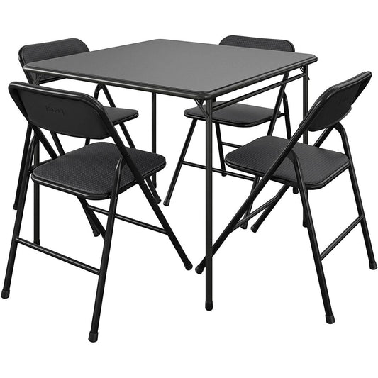 Black 5-Piece Square Folding Dining Table with 4 Chairs Guest Set Card Table