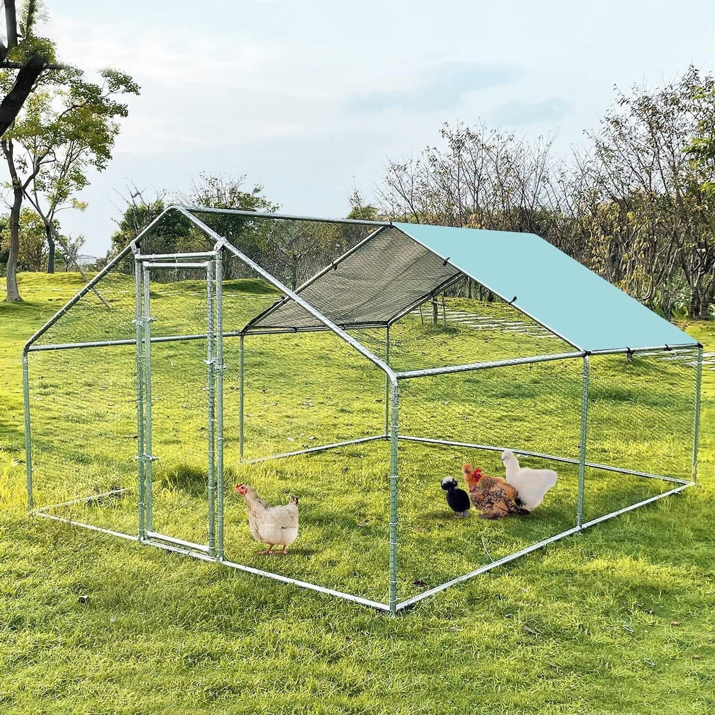 13-ft x 10-ft Metal Wire Mesh Chicken Coop Run Pen Outdoor with Waterproof Cover