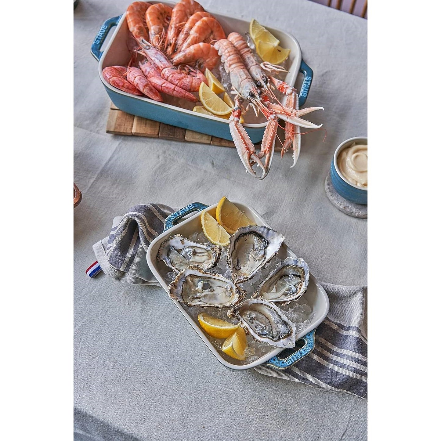 Set of 2 - Ceramic Stoneware Baking Dish Set in Blue Green Turquoise Ivory