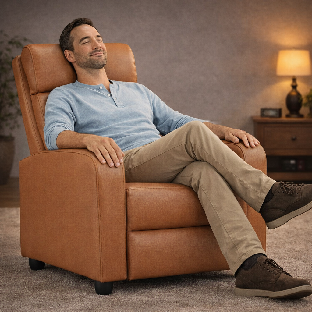 Brown High-Density Faux Leather Push Back Recliner Chair