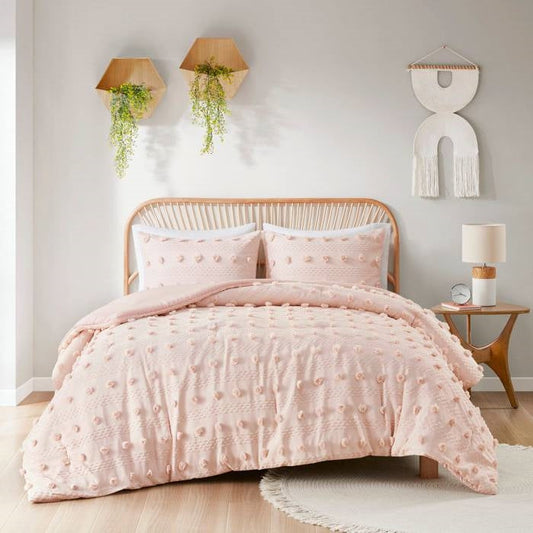 Full/Queen 3-Piece Pink Pompom Microfiber Comforter Set