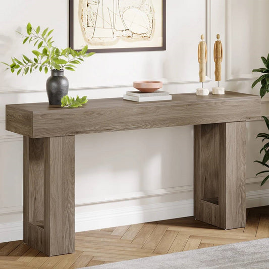 Modern Farmhouse 63-inch Entryway Console Sofa Table in Grey Wood Finish