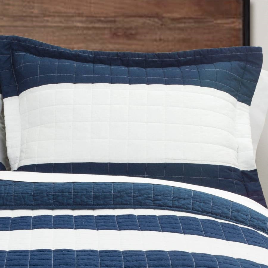 Twin Navy White Stripe 2 Piece Cotton Lightweight Quilt Set