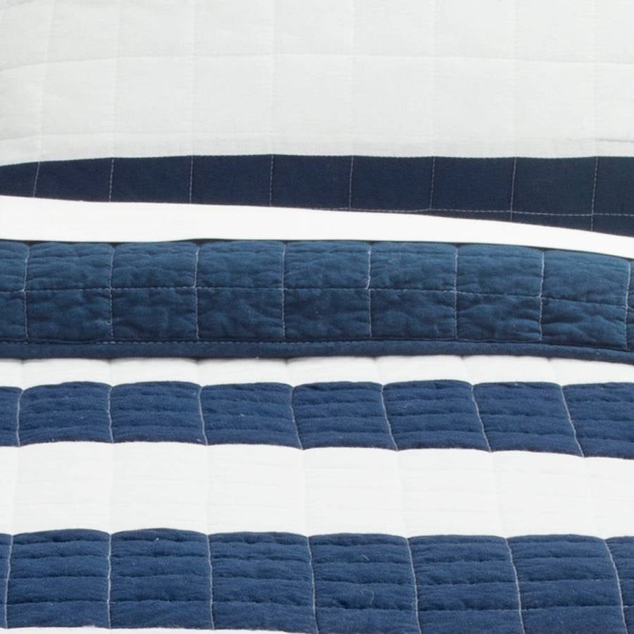 Twin Navy White Stripe 2 Piece Cotton Lightweight Quilt Set