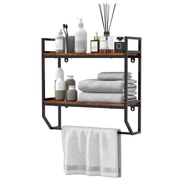 Wall Mounted Over Toilet 2-Shelf Bathroom Shelving Unit with Towel Bar