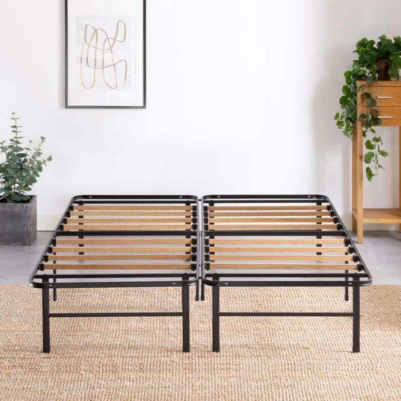 Queen size Metal Bed Frame with Bamboo Wood Slats